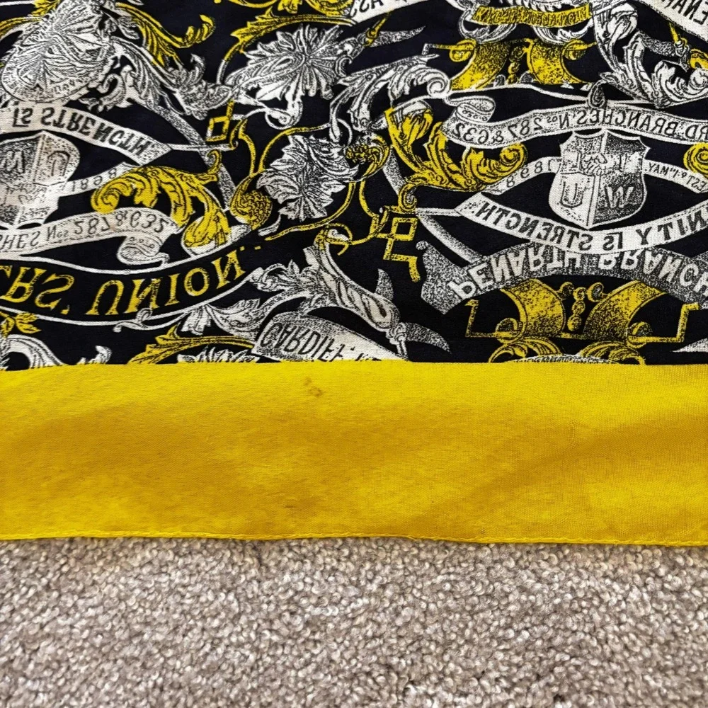 Gianfranco Ferre Scarf Womens O/S Black Yellow Square Satin Workers Union Print